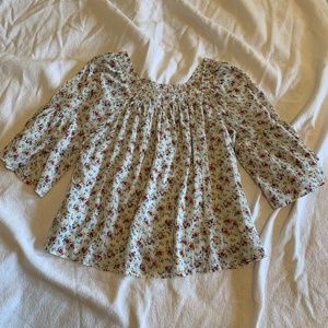 Chaps 3/4 bell sleeve floral print square-neck top